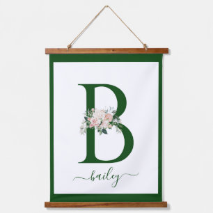 Monogramm-Blumen-Initial B Wandteppich Mit Holzrahmen