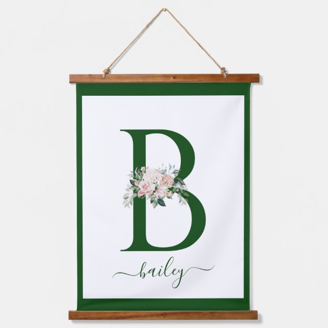 Monogramm-Blumen-Initial B Wandteppich Mit Holzrahmen (Vorderseite)