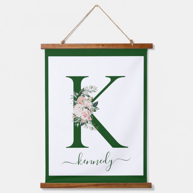 Monogramm-Blumen-Initial K Wandteppich Mit Holzrahmen (Vorderseite)