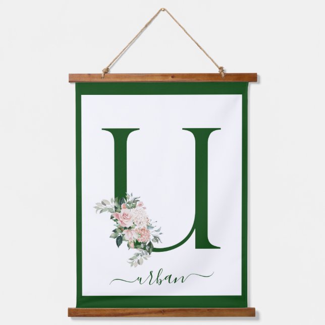 Monogramm-Blumen-Initial U Wandteppich Mit Holzrahmen (Vorderseite)