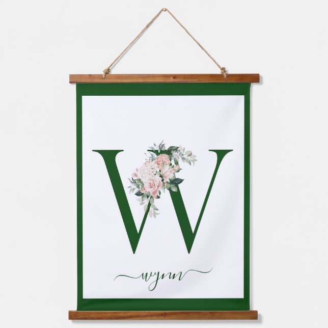 Monogramm-Blumen-Initial W Wandteppich Mit Holzrahmen (Vorderseite)