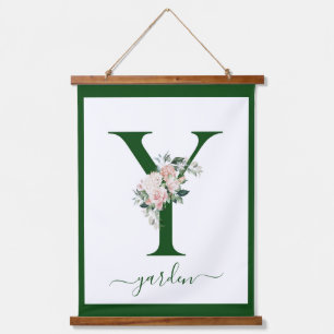 Monogramm-Blumen-Initial Y Wandteppich Mit Holzrahmen