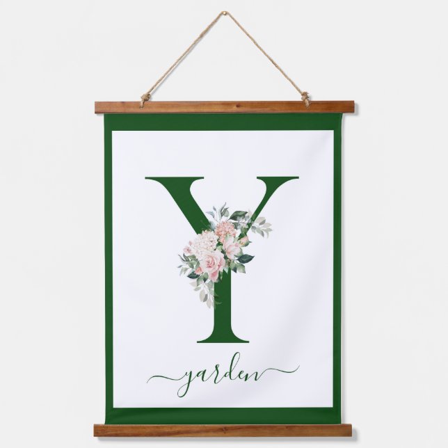 Monogramm-Blumen-Initial Y Wandteppich Mit Holzrahmen (Vorderseite)