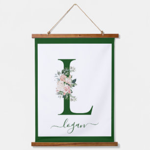 Monogramm-Blumen-Initiale L Wandteppich Mit Holzrahmen