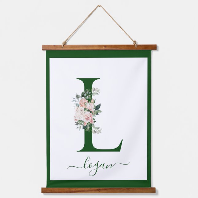 Monogramm-Blumen-Initiale L Wandteppich Mit Holzrahmen (Vorderseite)