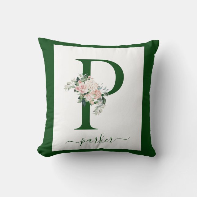 Monogramm-Blumen-Initiale P Kissen (Vorderseite)