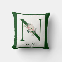 Monogramm-Blumen-Letter N Kissen