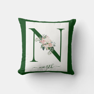Monogramm-Blumen-Letter N Kissen