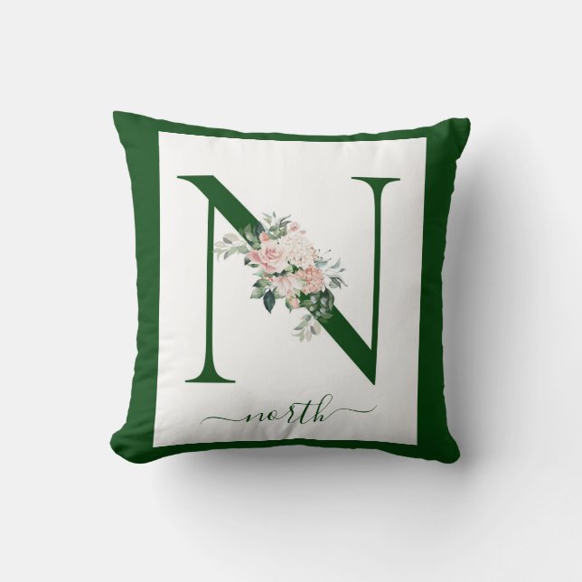 Monogramm-Blumen-Letter N Kissen (Vorderseite)