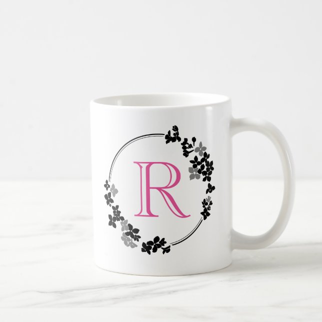 Monogramm-Blumen-Rahmen Kaffeetasse (Rechts)