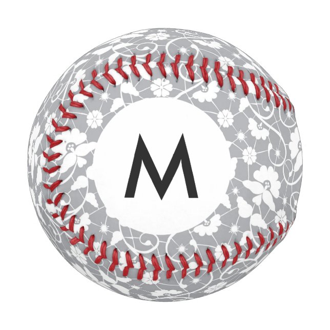 Monogramm Blumen-Spitzenmuster Baseball (Vorderseite Links)