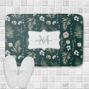 Monogramm-Blumen und Farnblätter Florale Botanik Badematte