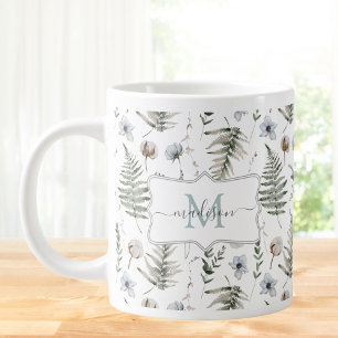Monogramm Blumen und Farnblätter Florale Botanik Jumbo-Tasse