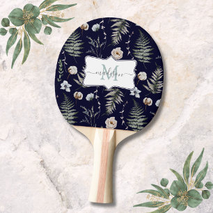 Monogramm Blumen und Farnblätter Florale Botanik Tischtennis Schläger