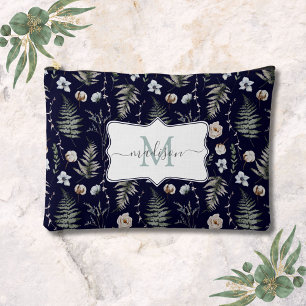Monogramm-Blumen und Farnblätter Florale Botanik Zubehörtasche