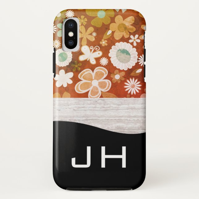 Monogramm Blumen und Textur Case-Mate iPhone Hülle (Rückseite)