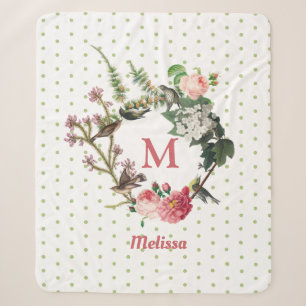 Monogramm-Blumen- und Vogelkranz mit Polka-Tüpfelc Sherpadecke