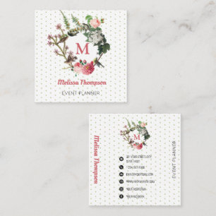 Monogramm-Blumen-Vogel-Kranz-Eventplaner Quadratische Visitenkarte