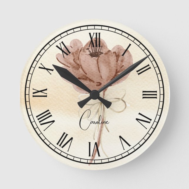 Monogramm Blumenfarben-Zeichensatz Runde Wanduhr (Vorderseite)