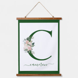Monogramm Blumeninitiale C Wandteppich Mit Holzrahmen