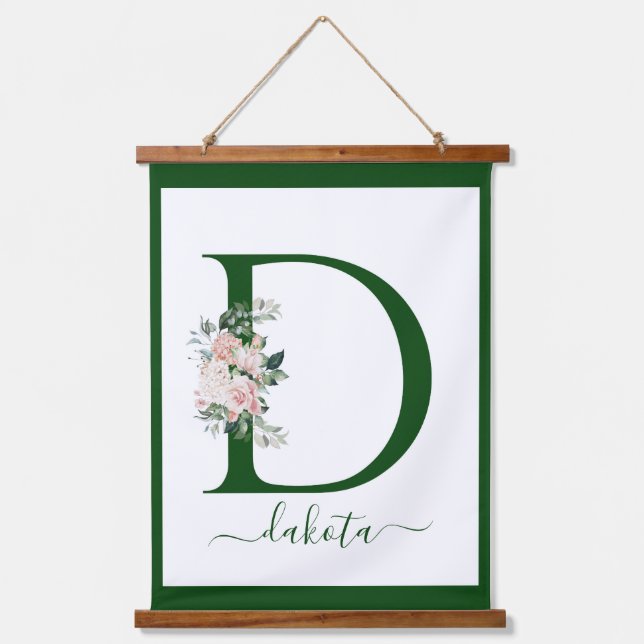 Monogramm Blumeninitiale D Wandteppich Mit Holzrahmen (Vorderseite)