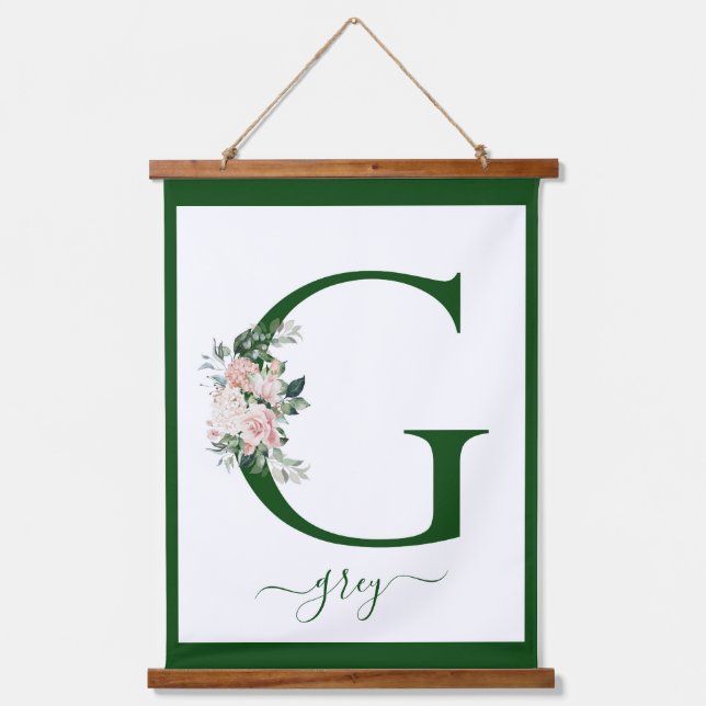 Monogramm Blumeninitiale G Wandteppich Mit Holzrahmen (Vorderseite)
