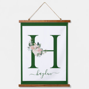 Monogramm Blumeninitiale H Wandteppich Mit Holzrahmen