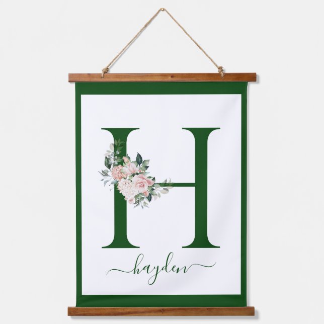 Monogramm Blumeninitiale H Wandteppich Mit Holzrahmen (Vorderseite)