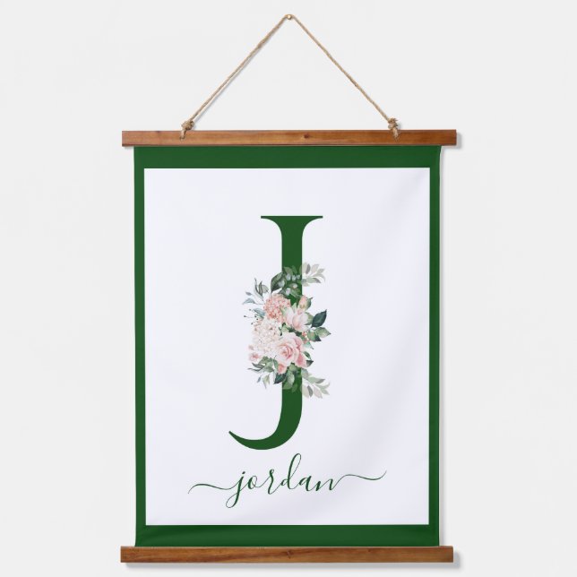 Monogramm Blumeninitiale J Wandteppich Mit Holzrahmen (Vorderseite)