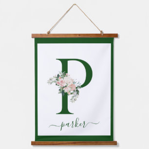 Monogramm Blumeninitiale P Wandteppich Mit Holzrahmen