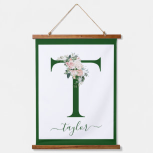 Monogramm Blumeninitiale T Wandteppich Mit Holzrahmen