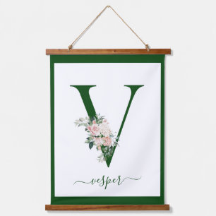 Monogramm Blumeninitiale V Wandteppich Mit Holzrahmen
