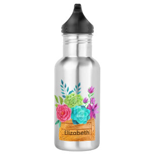 Monogramm-Blumenkorb Aquarell  Edelstahlflasche