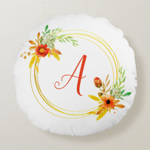 Monogramm-Blumenkranz-Rundkissen Rundes Kissen
