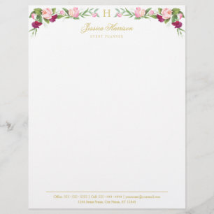 Monogramm Blumenmuster Lila Rosa Süße Erbse Vintag Briefbogen