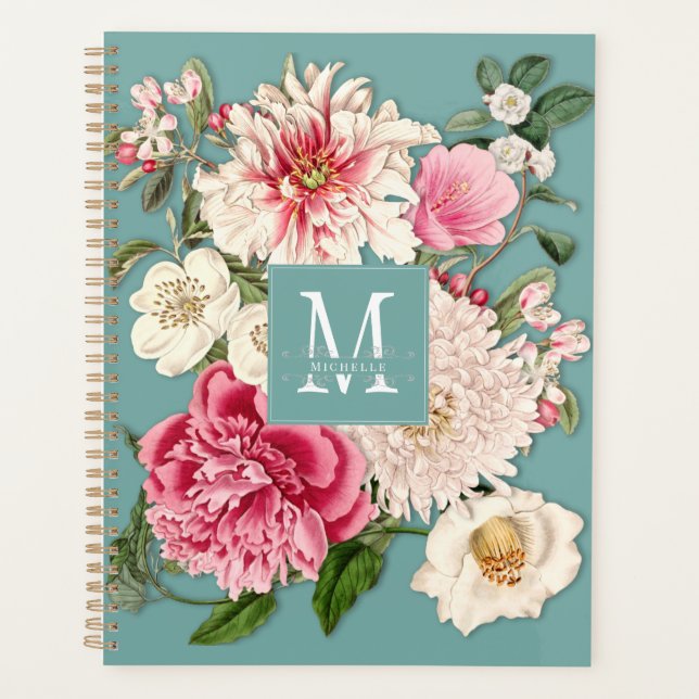 Monogramm Blumenmuster Planer (Vorderseite)
