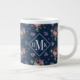 Monogramm Blumenmuster Rosenbouquet Jumbo-Tasse