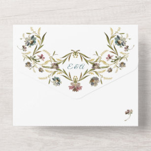 Monogramm Blumenranke Alles-in-Einem Hochzeitseinl All In One Einladung