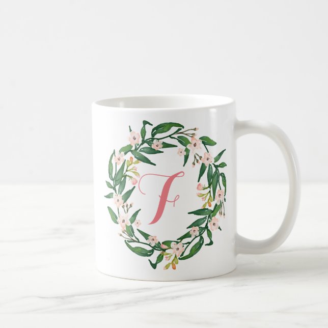 Monogramm Blumenreath, Geburtstag, Muttertag8 Tasse (Rechts)
