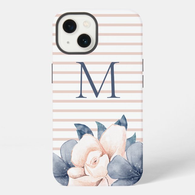 Monogramm Blumenrosa  iPhone Hülle (Rückseite)