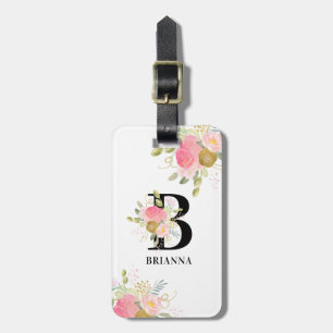 Monogramm-Blumenstrauß in Rosa und Gold Gepäckanhänger