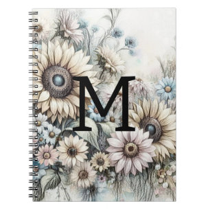 Monogramm-Blumenzeichnung rosa gelbe Sonnenblumen Notizblock