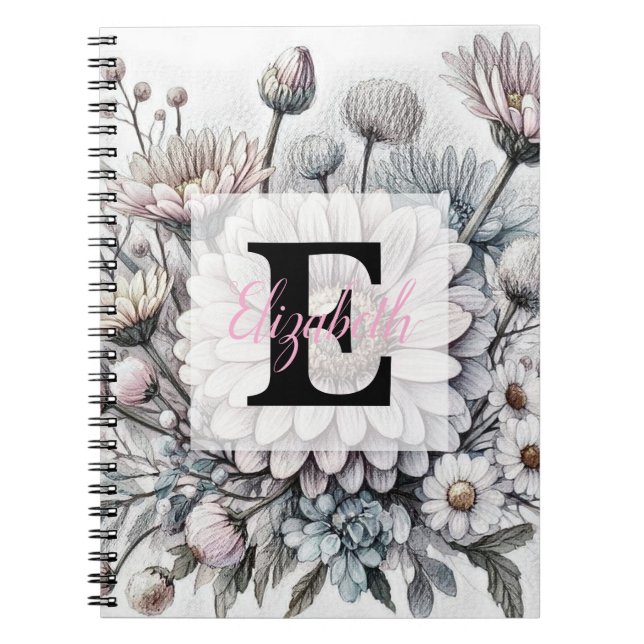 Monogramm-Blumenzeichnung rosa Gerbera-Daisies  Notizblock (Vorderseite)