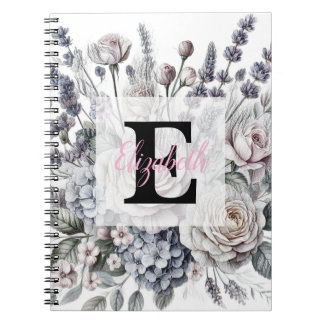 Monogramm-Blumenzeichnung rosa Kirschblüte  Notizblock