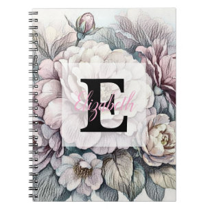 Monogramm-Blumenzeichnung rosa Kirschblüte Notizblock