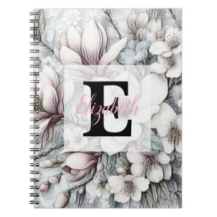 Monogramm-Blumenzeichnung rosa Magnolienblüten  Notizblock