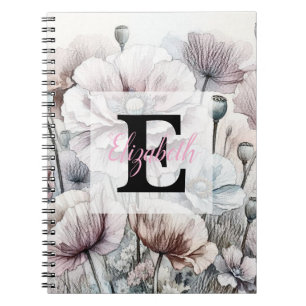Monogramm-Blumenzeichnung rosa Pastell-Mohnblumen Notizblock