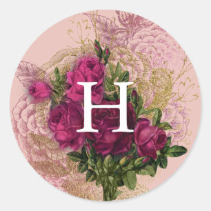 Monogramm Blush & Burgundy Umschlag Aufkleber