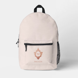Monogramm Blush Pink Rose Gold Wappen & Benutzerde Bedruckter Rucksack