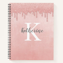 Monogramm Blush Pink Tropf Glitzer Notizbuch